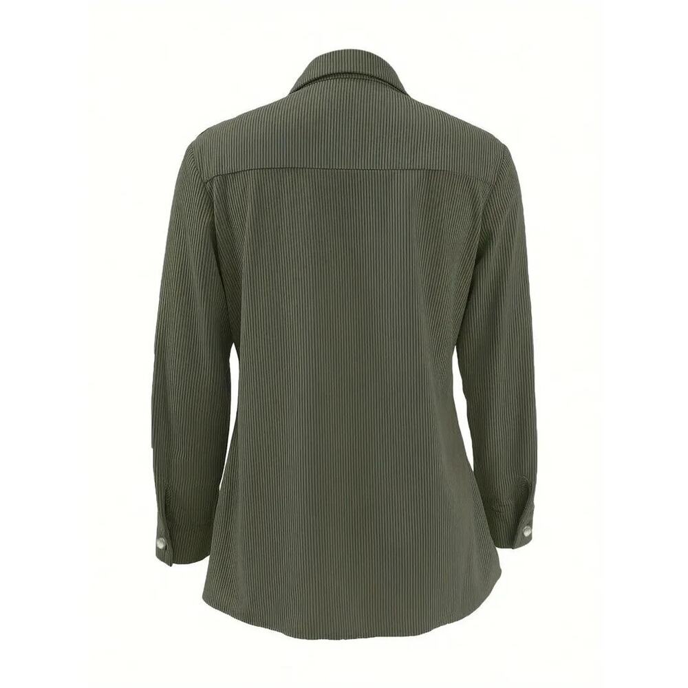 NEW Corduroy Shirt Women's XL Army Green Button Down Casual Pockets Oversized - Picture 2 of 6